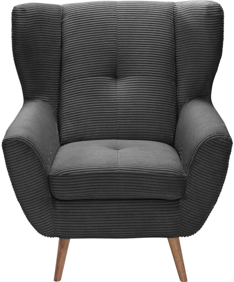 Exxpo sofa fashion Fauteuil ALVESTA oortstoel loungesofa met hoog zitcomfort gezellige rugleuning met knoopstiksels en hoge houten voeten in cord