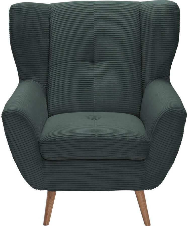 Exxpo sofa fashion Fauteuil ALVESTA oortstoel loungesofa met hoog zitcomfort gezellige rugleuning met knoopstiksels en hoge houten voeten in cord