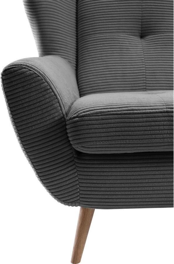 Exxpo sofa fashion Fauteuil ALVESTA oortstoel loungesofa met hoog zitcomfort gezellige rugleuning met knoopstiksels en hoge houten voeten in cord - Foto 2