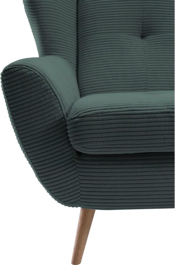 Exxpo sofa fashion Fauteuil ALVESTA oortstoel loungesofa met hoog zitcomfort gezellige rugleuning met knoopstiksels en hoge houten voeten in cord - Foto 2