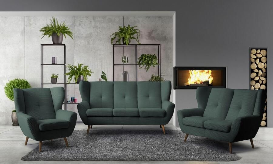 Exxpo sofa fashion 2-zitsbank ALVESTA loungesofa keukensofa hoog zitcomfort oorbacken sofa gezellige rugleuning met knoopstiksels en hoge houten voeten in cord - Foto 2