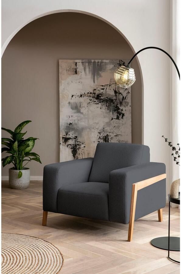 Exxpo sofa fashion Fauteuil Starr loungestoel Scandic ontwerp met zichtbaar hout aan de armleuning in scandinavisch design met massief houten poten vrij plaatsbaar in de ruimte - Foto 5