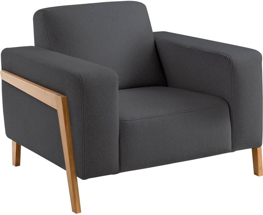 Exxpo sofa fashion Fauteuil Starr loungestoel Scandic ontwerp met zichtbaar hout aan de armleuning in scandinavisch design met massief houten poten vrij plaatsbaar in de ruimte - Foto 2