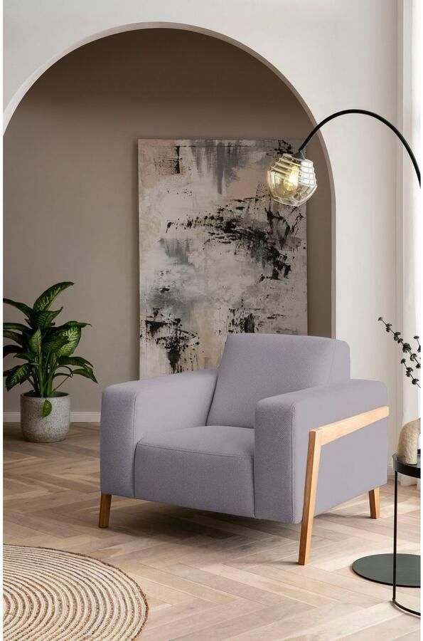 Exxpo sofa fashion Fauteuil Starr loungestoel Scandic ontwerp met zichtbaar hout aan de armleuning in scandinavisch design met massief houten poten vrij plaatsbaar in de ruimte - Foto 5