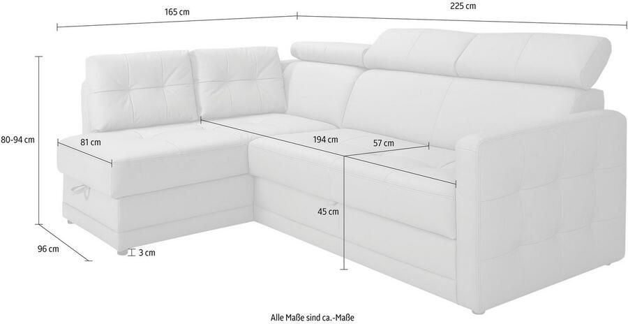 Exxpo sofa fashion Hoekbank Arles veerkern OTTOs Choice tijdloos breedte 225 cm L-vorm keuze met bedfunctie en bedlade inclusief hoofdeinde-verstelling