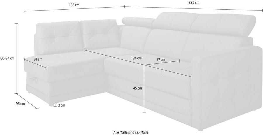 Exxpo sofa fashion Hoekbank Arles veerkern OTTOs Choice tijdloos breedte 225 cm L-vorm keuze met bedfunctie en bedlade inclusief hoofdeinde-verstelling