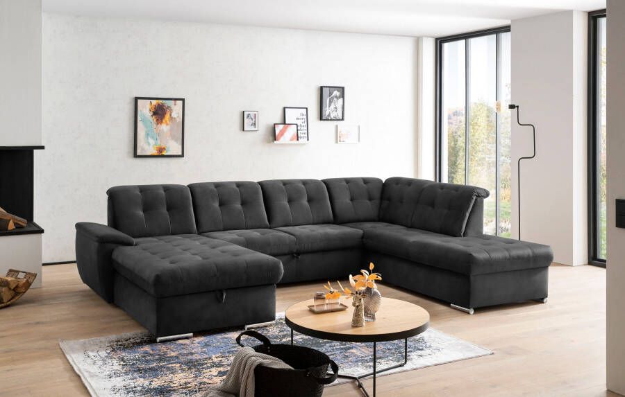 Exxpo sofa fashion Zithoek Durango U-vorm Verstelbare hoofdsteun naar keuze met slaapfunctie en bedkist (4-delig)