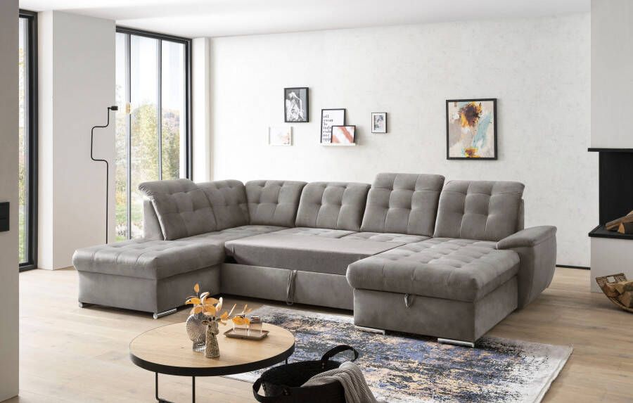 Exxpo sofa fashion Zithoek Durango U-Form 6x hoofdsteunverstelling optioneel met slaapfunctie en bedlades (4-delig)