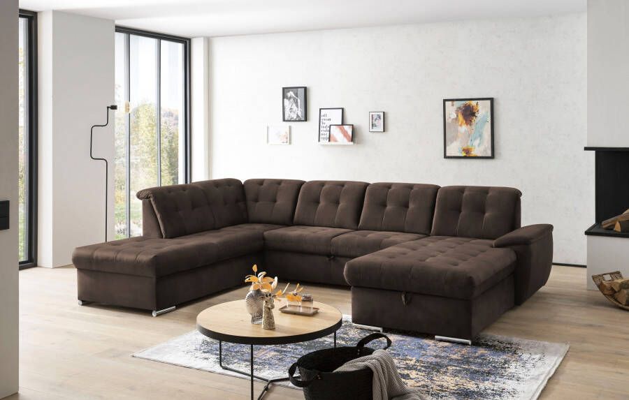 Exxpo sofa fashion Zithoek Durango U-Form 6x hoofdsteunverstelling optioneel met slaapfunctie en bedlades (4-delig)