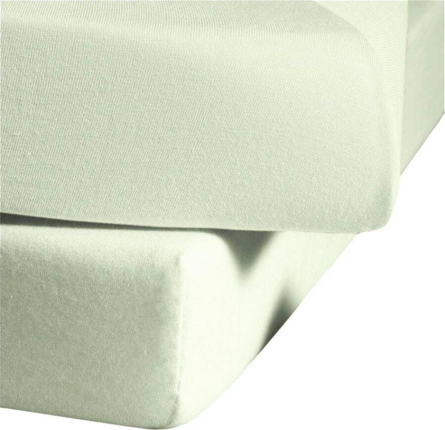 Fleuresse 140 x 200 160 x 220 cm hoeslaken Jersey stretch hoeslaken gemaakt van katoen en elastaan Made in Germany wasbaar op 60 graden geschikt voor matrassen tot 26 cm hoog lichtgroen - Foto 2