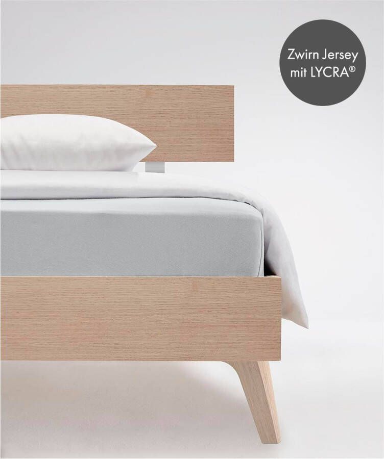 Fleuresse 90 x 200 100 x 220 cm hoeslaken Jersey stretch hoeslaken gemaakt van katoen en elastaan Made in Germany wasbaar op 60 graden geschikt voor matrassen tot 26 cm hoog zilver