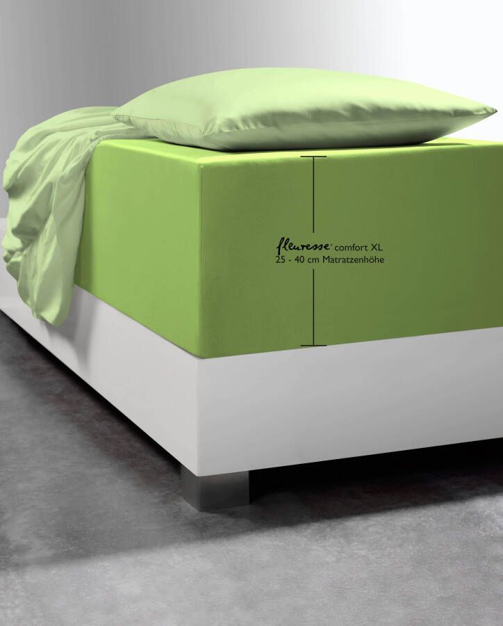 Fleuresse 140 x 190 160 x 220 cm XXL hoeslaken Jersey stretch hoeslaken gemaakt van katoen en elastaan Made in Germany wasbaar op 60 graden geschikt voor matrassen tot 40 cm hoog appeltjesgroen - Foto 2