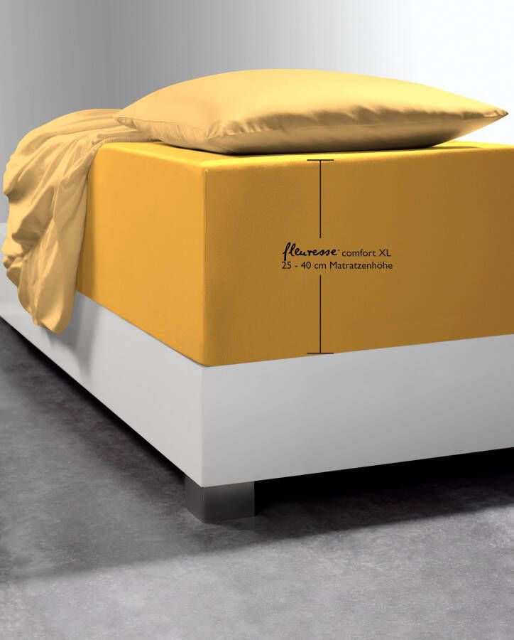 Fleuresse 140 x 190 160 x 220 cm XXL hoeslaken Jersey stretch hoeslaken gemaakt van katoen en elastaan Made in Germany wasbaar op 60 graden geschikt voor matrassen tot 40 cm hoog zonnegeel - Foto 2