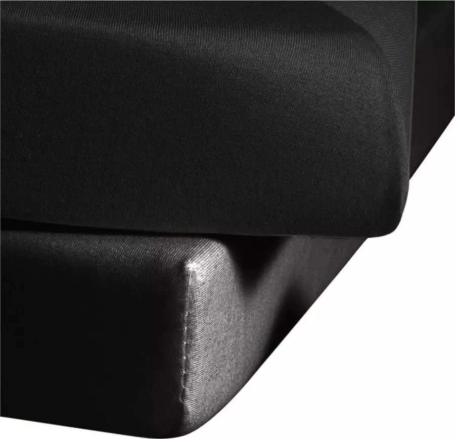 Fleuresse 90x200-100x200 cm jersey hoeslaken gemaakt van 100% katoen Made in Germany wasbaar op 60 graden geschikt voor matrassen tot 19 cm hoog zwart