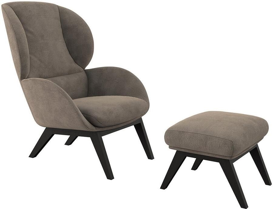 FLEXLUX Oorfauteuil Adria designstoel loungestoel Stijl & comfort organische vorm zwarte houten voet - Foto 3