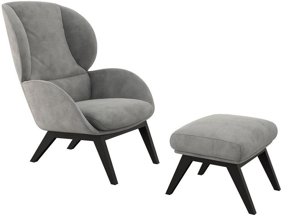 FLEXLUX Oorfauteuil Adria designstoel loungestoel Stijl & comfort organische vorm zwarte houten voet - Foto 3