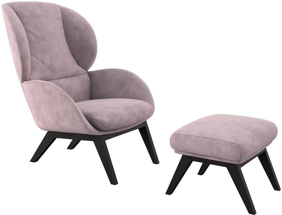 FLEXLUX Oorfauteuil Adria designstoel loungestoel Stijl & comfort organische vorm zwarte houten voet - Foto 3