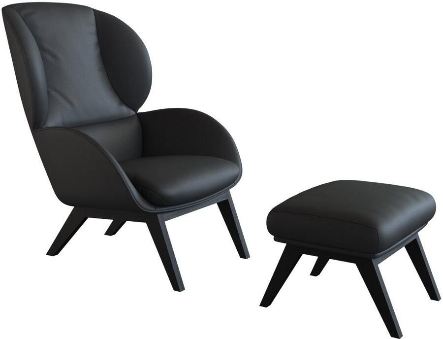 FLEXLUX Oorfauteuil Adria designstoel loungestoel Stijl & comfort organische vorm zwarte houten voet - Foto 3