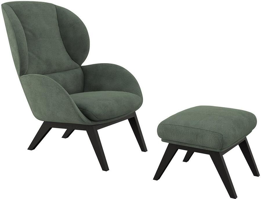 FLEXLUX Oorfauteuil Adria designstoel loungestoel Stijl & comfort organische vorm zwarte houten voet - Foto 3