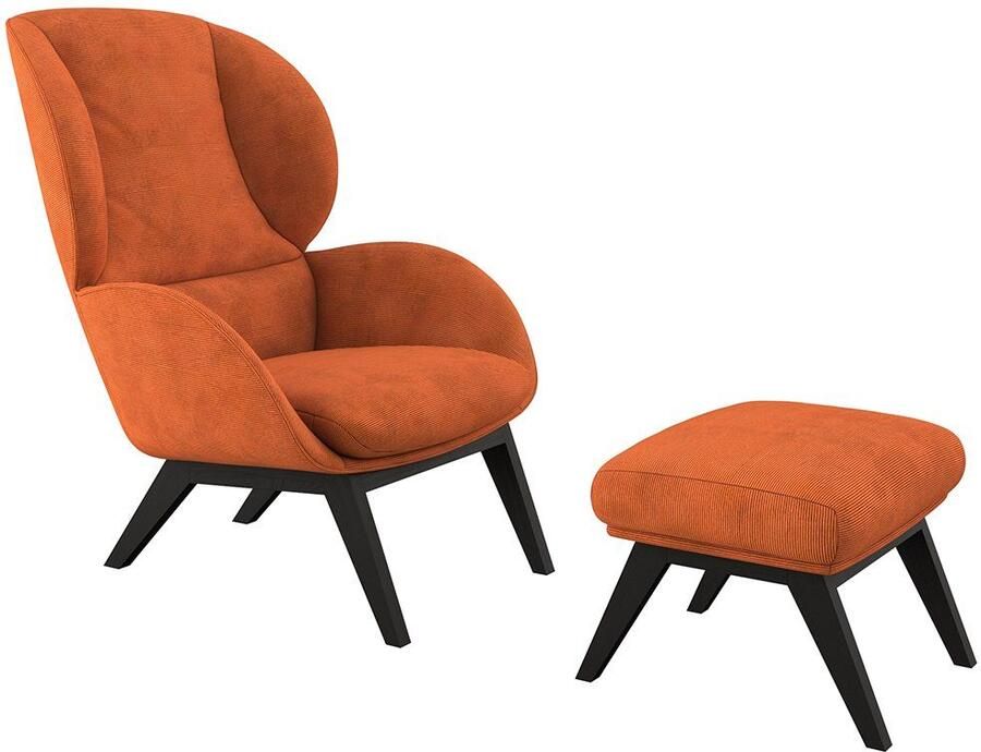 FLEXLUX Oorfauteuil Adria designstoel loungestoel Stijl & comfort organische vorm zwarte houten voet - Foto 3