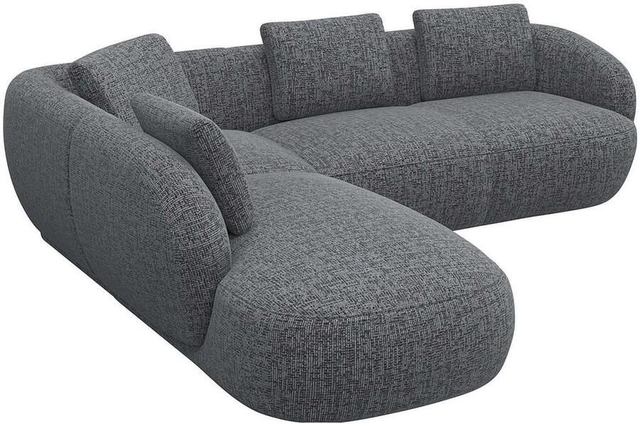 FLEXLUX Hoekbank Torino rond L-vorm bankhoek met ottomane Modern organisch bankontwerp koudschuim golfvering