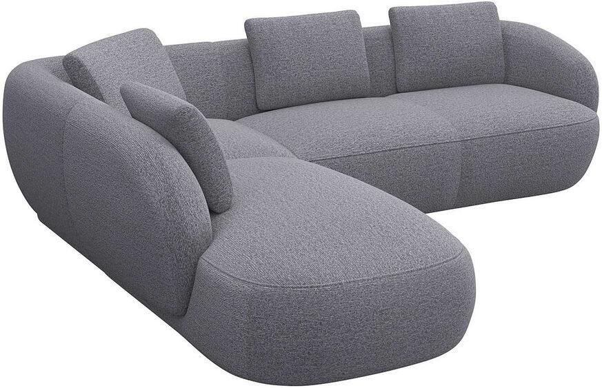 FLEXLUX Hoekbank Torino rond L-vorm bankhoek met ottomane Modern organisch bankontwerp koudschuim golfvering