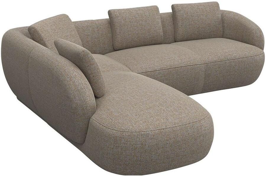 FLEXLUX Hoekbank Torino rond L-vorm bankhoek met ottomane Modern organisch bankontwerp koudschuim golfvering