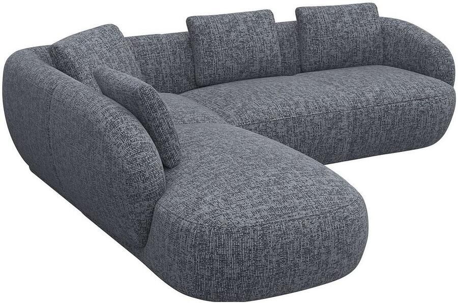 FLEXLUX Hoekbank Torino rond L-vorm bankhoek met ottomane Modern organisch bankontwerp koudschuim golfvering