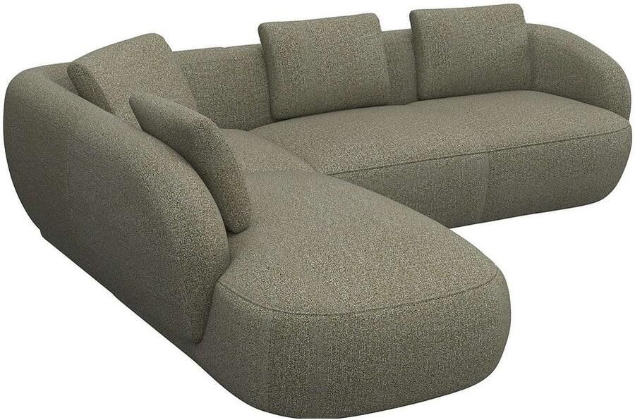 FLEXLUX Hoekbank Torino rond L-vorm bankhoek met ottomane Modern organisch bankontwerp koudschuim golfvering