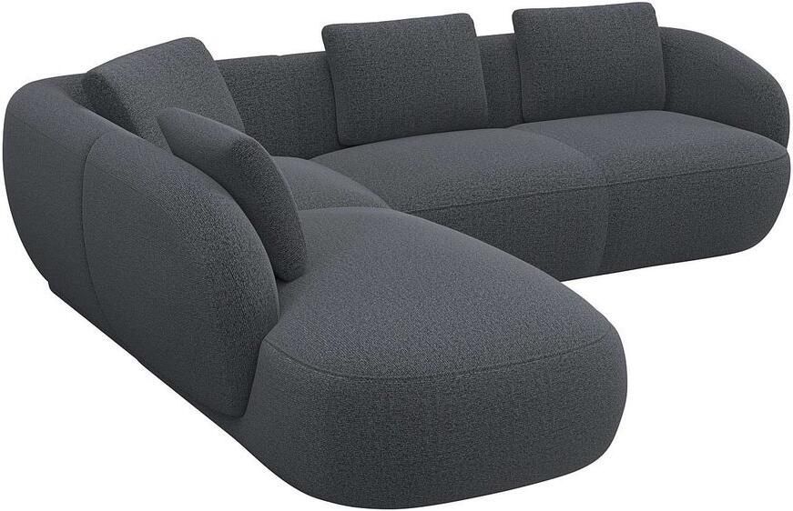 FLEXLUX Hoekbank Torino rond L-vorm bankhoek met ottomane Modern organisch bankontwerp koudschuim golfvering