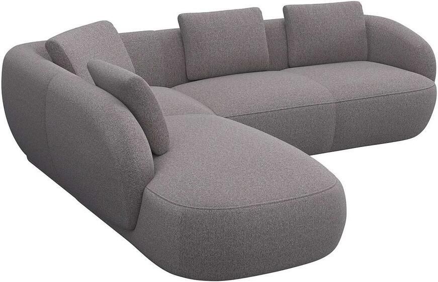 FLEXLUX Hoekbank Torino rond L-vorm bankhoek met ottomane Modern organisch bankontwerp koudschuim golfvering