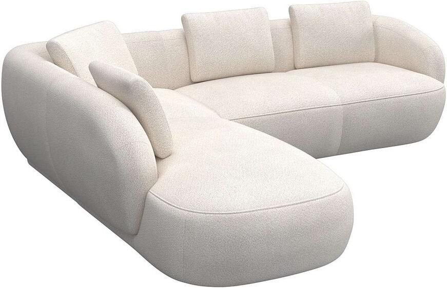 FLEXLUX Hoekbank Torino rond L-vorm bankhoek met ottomane Modern organisch bankontwerp koudschuim golfvering