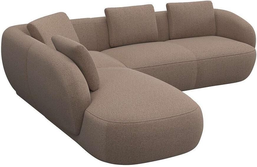 FLEXLUX Hoekbank Torino rond L-vorm bankhoek met ottomane Modern organisch bankontwerp koudschuim golfvering