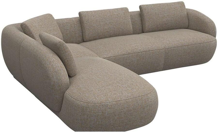 FLEXLUX Hoekbank Torino rond L-vorm bankhoek met ottomane Modern organisch bankontwerp koudschuim golfvering