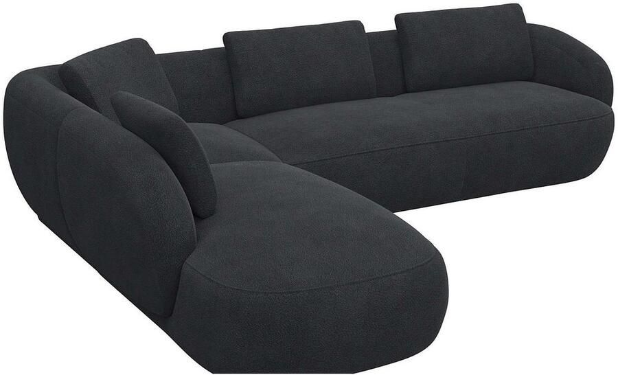 FLEXLUX Hoekbank Torino rond L-vorm bankhoek met ottomane Modern organisch bankontwerp koudschuim golfvering