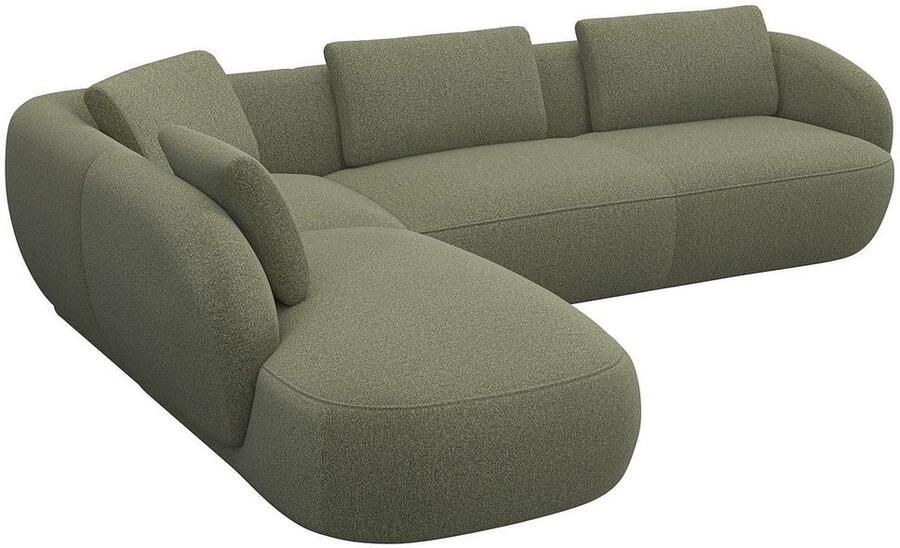 FLEXLUX Hoekbank Torino rond L-vorm bankhoek met ottomane Modern organisch bankontwerp koudschuim golfvering