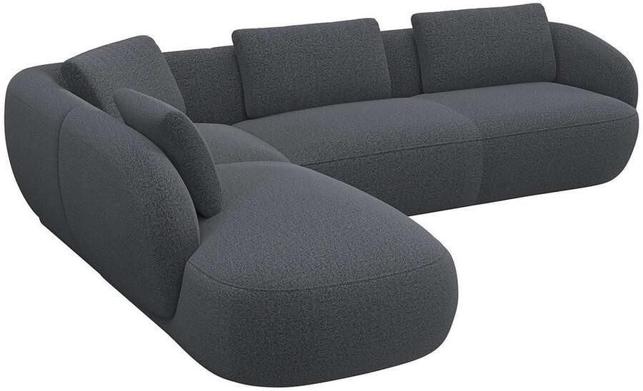 FLEXLUX Hoekbank Torino rond L-vorm bankhoek met ottomane Modern organisch bankontwerp koudschuim golfvering