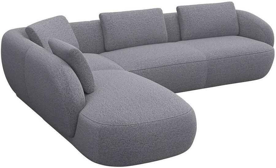 FLEXLUX Hoekbank Torino rond L-vorm bankhoek met ottomane Modern organisch bankontwerp koudschuim golfvering