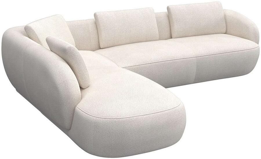 FLEXLUX Hoekbank Torino rond L-vorm bankhoek met ottomane Modern organisch bankontwerp koudschuim golfvering