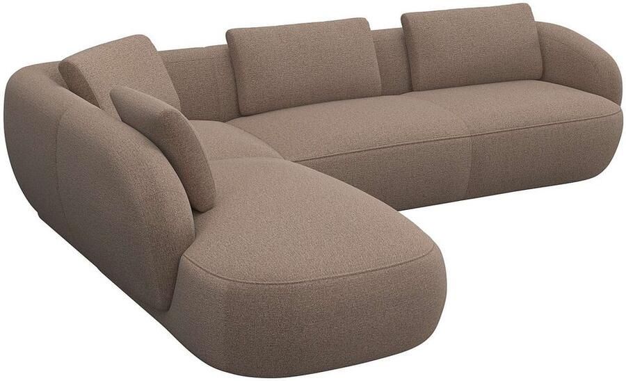 FLEXLUX Hoekbank Torino rond L-vorm bankhoek met ottomane Modern organisch bankontwerp koudschuim golfvering