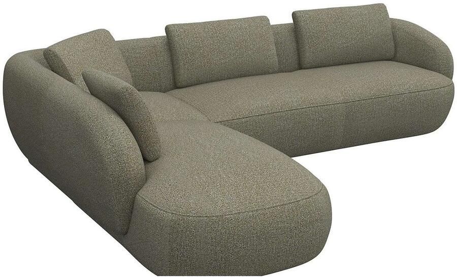 FLEXLUX Hoekbank Torino rond L-vorm bankhoek met ottomane Modern organisch bankontwerp koudschuim golfvering