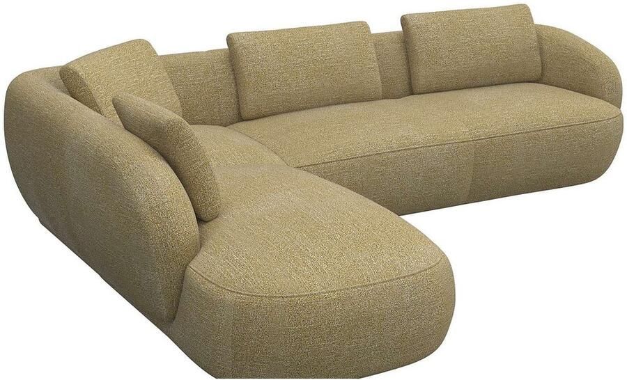 FLEXLUX Hoekbank Torino rond L-vorm bankhoek met ottomane Modern organisch bankontwerp koudschuim golfvering