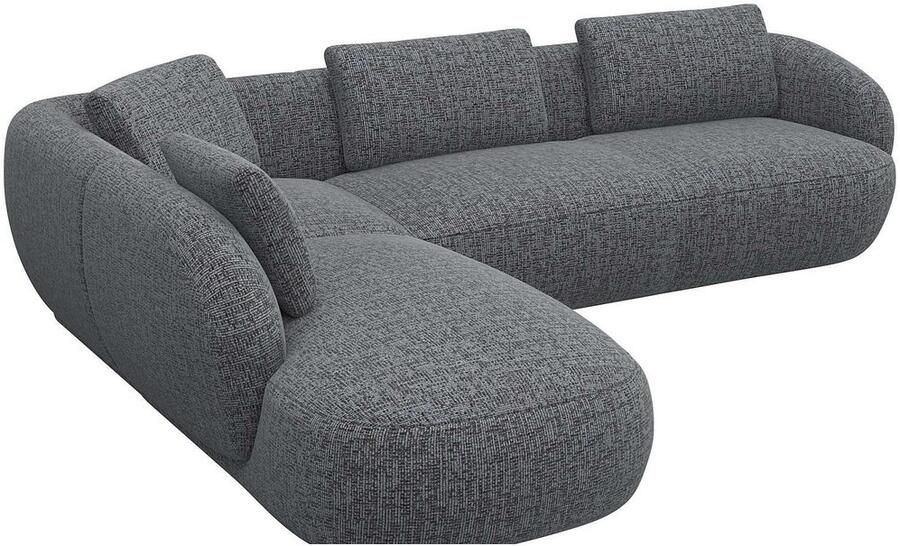 FLEXLUX Hoekbank Torino rond L-vorm bankhoek met ottomane Modern organisch bankontwerp koudschuim golfvering