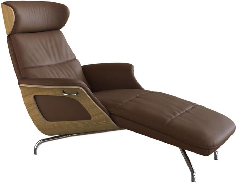 FLEXLUX Loungestoel Clement chaise longue relaxstoel ligstoel Rug- en hoofdsteunverstelling armleuning geolied eiken voet van aluminium - Foto 3
