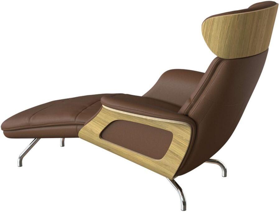 FLEXLUX Loungestoel Clement chaise longue relaxstoel ligstoel Rug- en hoofdsteunverstelling armleuning geolied eiken voet van aluminium - Foto 4