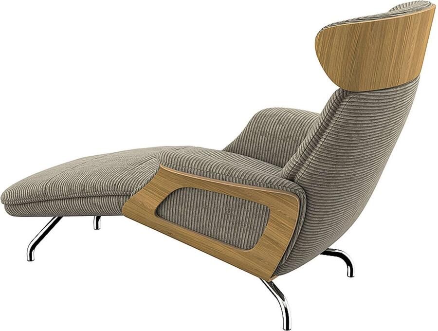 FLEXLUX Loungestoel Clement chaise longue relaxstoel ligstoel Rug- en hoofdsteunverstelling armleuning geolied eiken voet van aluminium - Foto 4