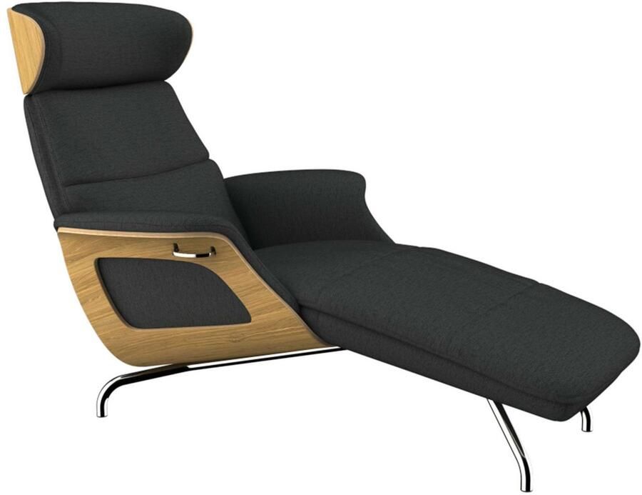 FLEXLUX Loungestoel Clement chaise longue relaxstoel ligstoel Rug- en hoofdsteunverstelling armleuning geolied eiken voet van aluminium - Foto 3