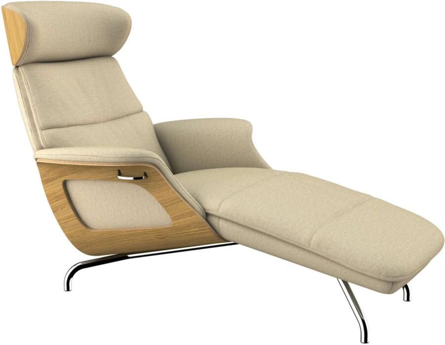 FLEXLUX Loungestoel Clement chaise longue relaxstoel ligstoel Rug- en hoofdsteunverstelling armleuning geolied eiken voet van aluminium - Foto 3
