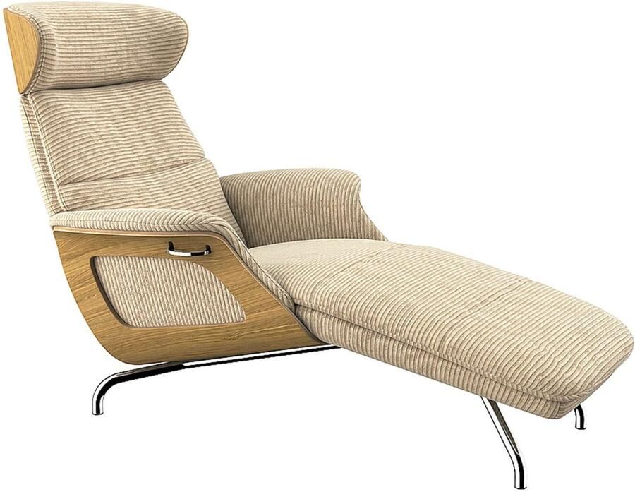 FLEXLUX Loungestoel Clement chaise longue relaxstoel ligstoel Rug- en hoofdsteunverstelling armleuning geolied eiken voet van aluminium - Foto 3