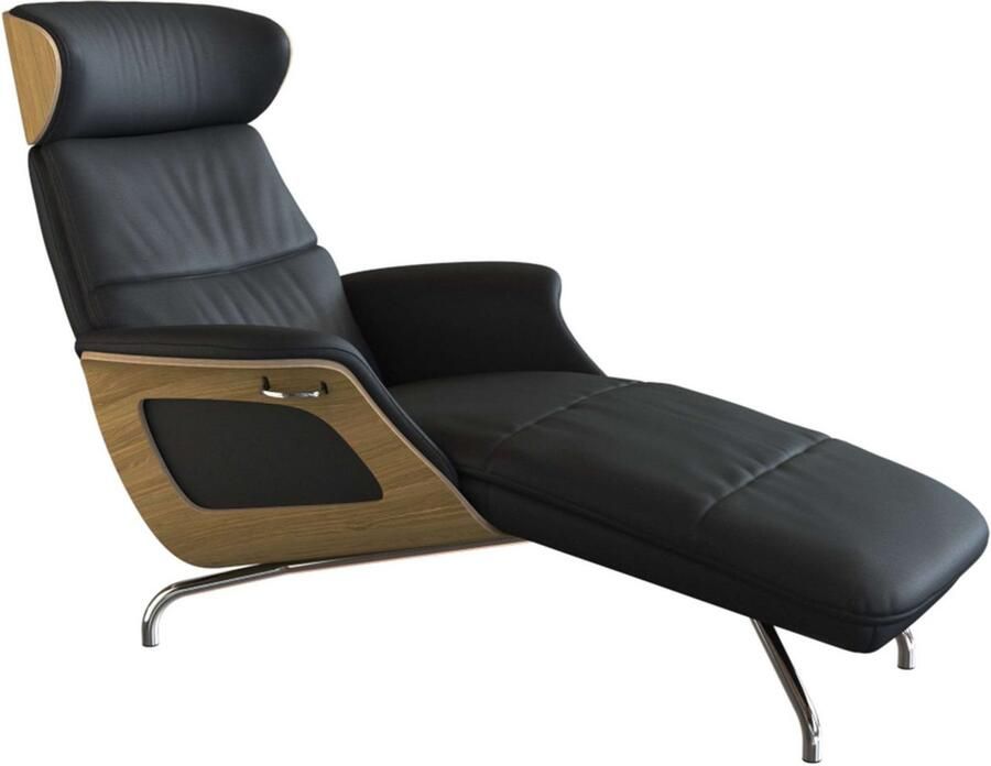 FLEXLUX Loungestoel Clement chaise longue relaxstoel ligstoel Rug- en hoofdsteunverstelling armleuning geolied eiken voet van aluminium - Foto 3
